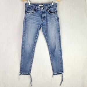Moussy Vintage Maywood Tapered Jean Women 27 Blue Distressed Denim Button Fly